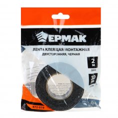 Лента двухсторонняя клейкая  ЕРМАК  30мм х 2м  черная