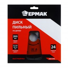 Диск пильный  по дереву  ЕРМАК  200 х 32-30-20-16 z24  быстрый рез